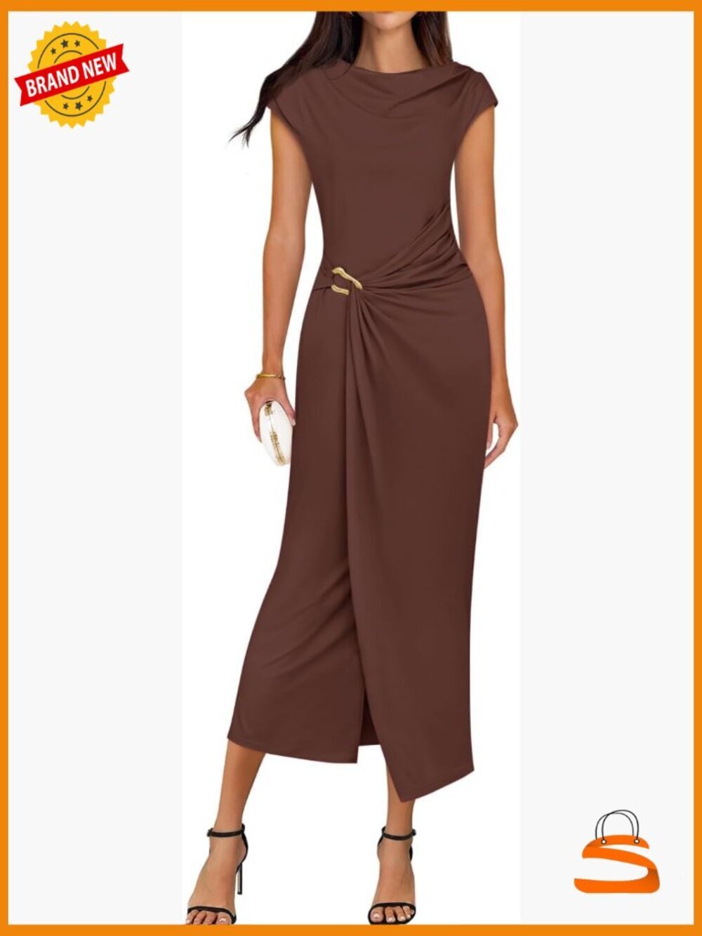 Cap Sleeve Mock Neck Bodycon Midi Dress Cocktail Party